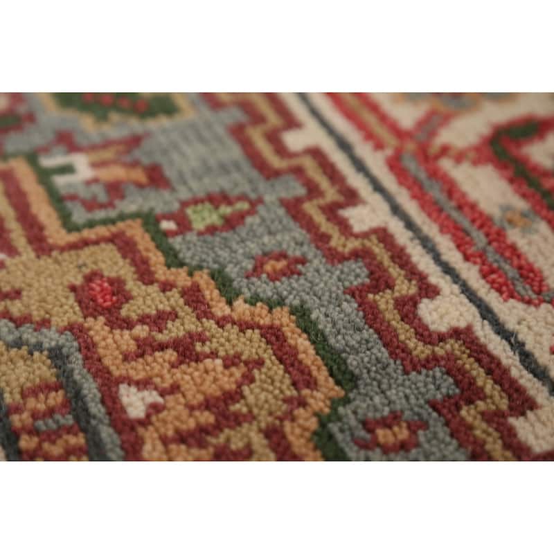 Geometric Heriz Serapi Indian Runner Rug Hand-Knotted Wool Carpet - 2'7" x 10'1"