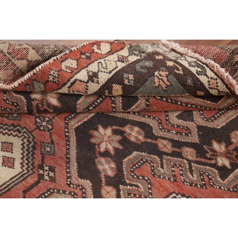 Geometric Orange Hamedan Vintage Runner Rug Handmade Wool Carpet - 3'6" x 10'1"