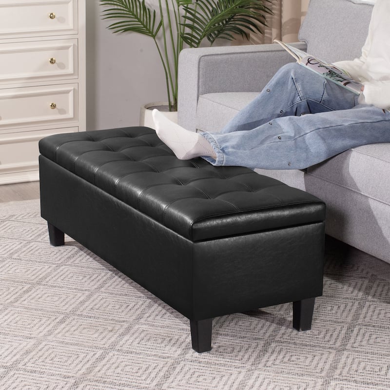 Adeco Faux Leather Storage Ottoman Bench for Living Room