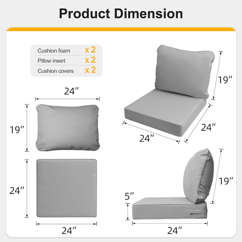 24"x24"x5"Waterproof Outdoor Deep Seat Cushion Set for Patio Furniture