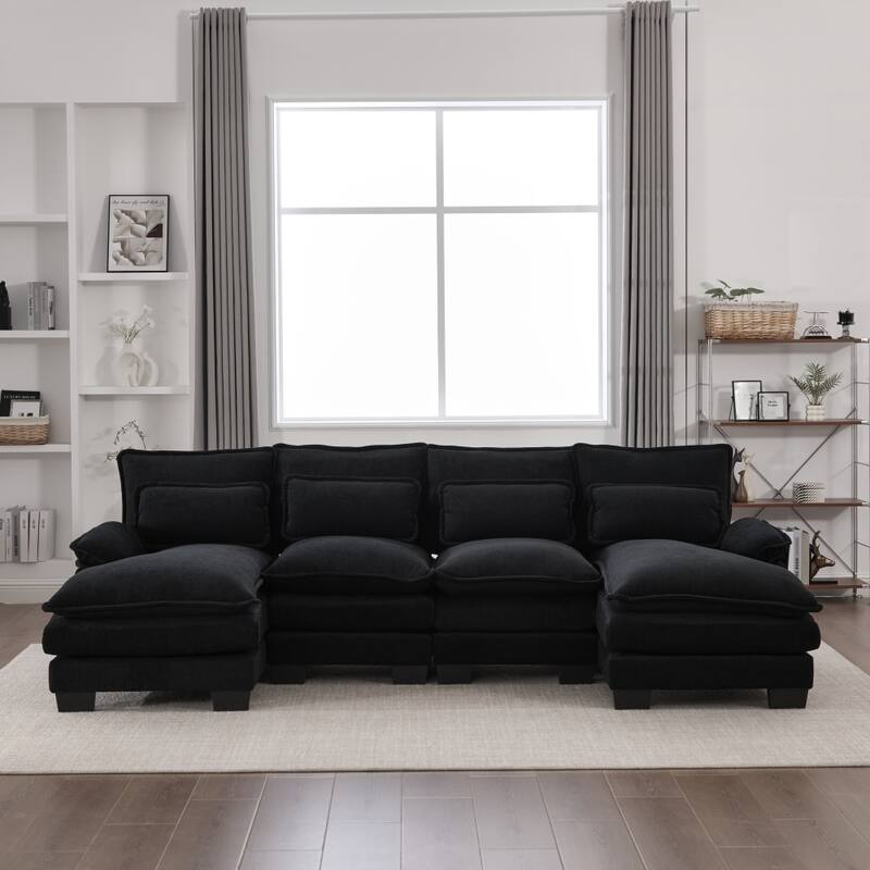 107.87" Modular Chenille Comfy Sectional Cloud Sofa with Double Chaise