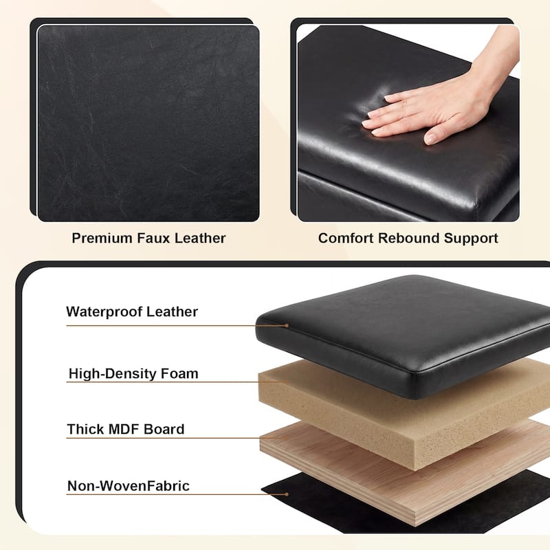 Adeco 16" W Upholstered Rectangle Storage Ottoman with Tray and Pocket