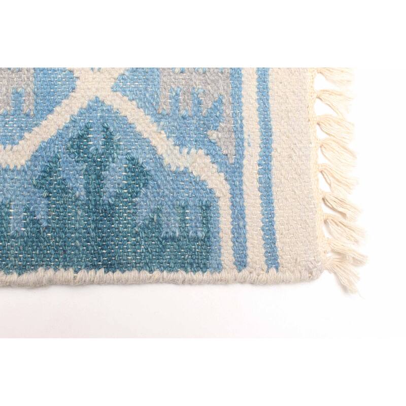 ECARPETGALLERY Flat-Weave Ankara FW Sky Blue Wool Kilim - 5'5 x 7'7