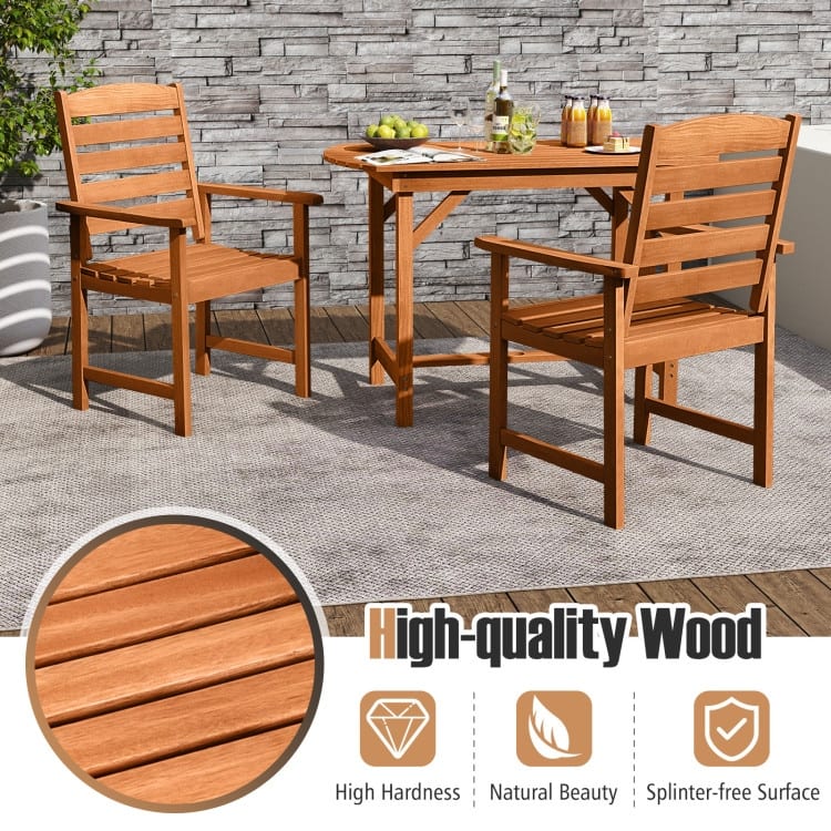 Natural Wood Patio Armchairs Set of 2 with Ergonomic Backrest and Slatted Seat - 26" x 24" x 36"