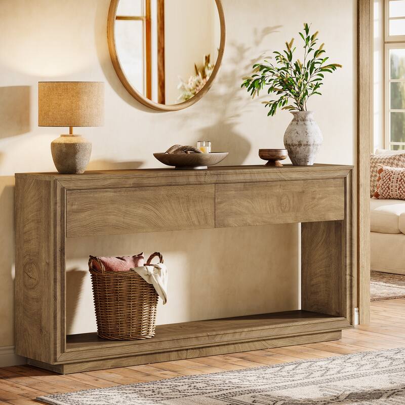 63" Farmhouse Console Table with 2 Drawers for Living Room