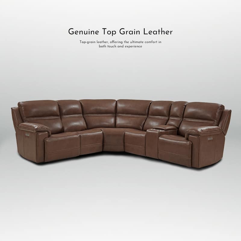 6PCS, 2 power Recliners, Dual-Power Genuine Leather Reclining Sectional with USB&Type-C Ports