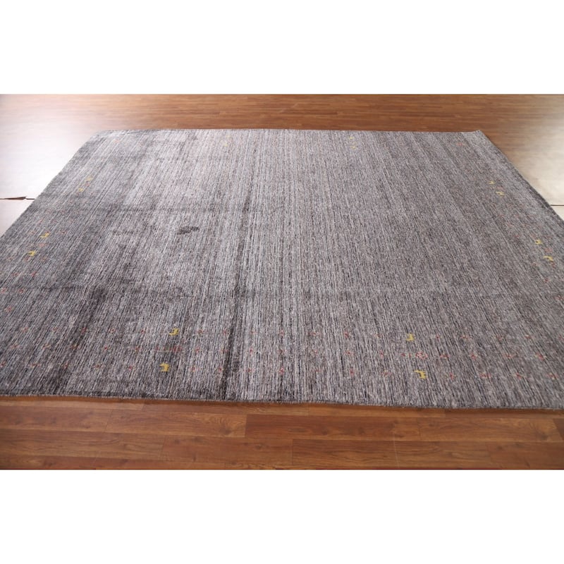 Striped Gabbeh Area Rug Hand-Knotted Wool Carpet - 7'10"x 9'10"