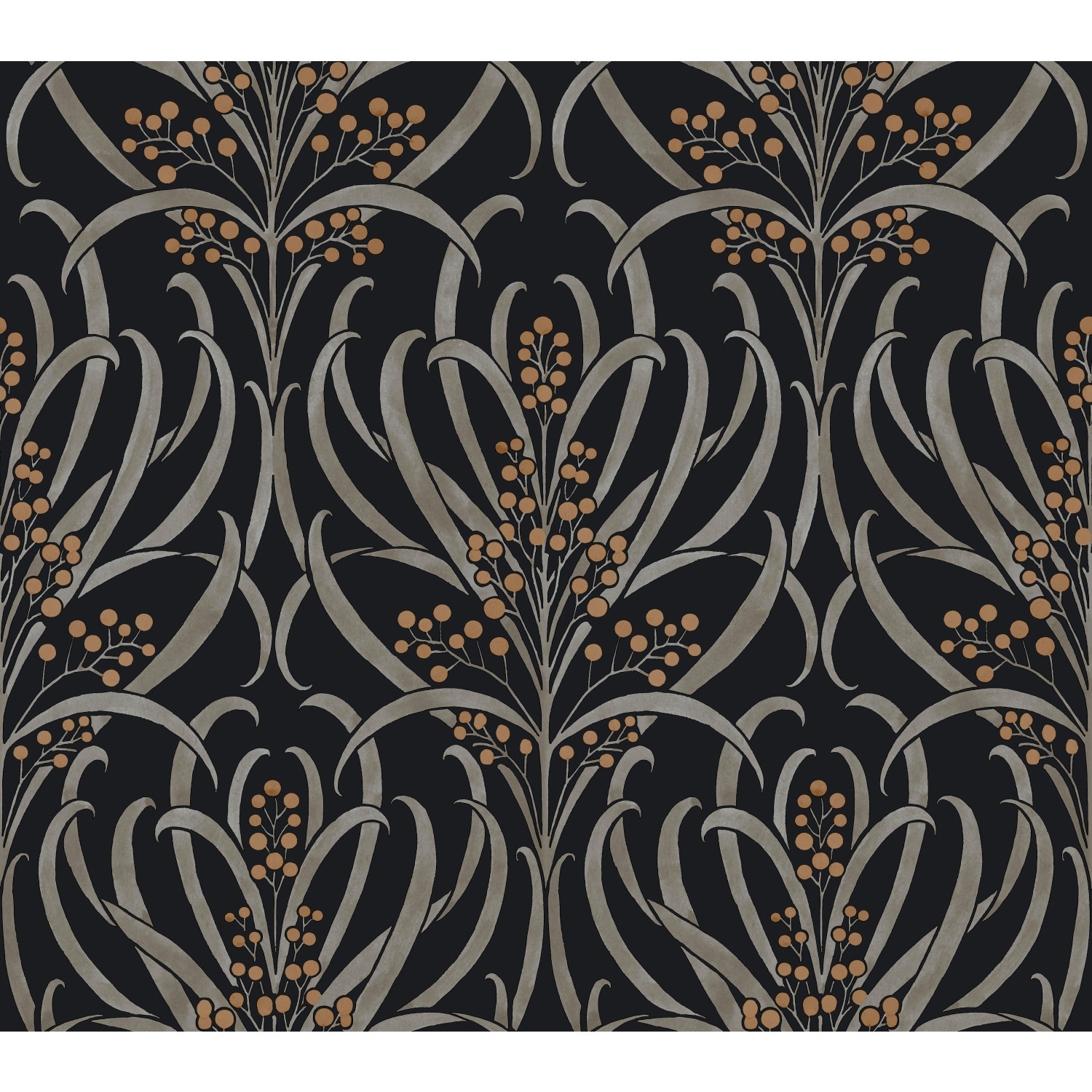 Ronald Redding Calluna Black & Gold Metallic Wallpaper