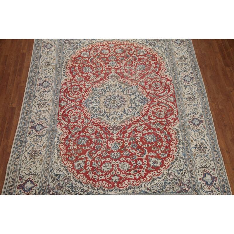 Hand Knotted Oriental 100% Wool Carpet Traditional Floral Red Nain Area Rug - 11' 1'' X 7' 10''