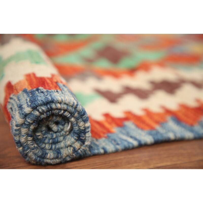 Hand Woven Oriental 100% Wool Carpet Southwestern All-Over Oranges & Rust Kilim Area Rug - 6' 2'' X 5' 0''