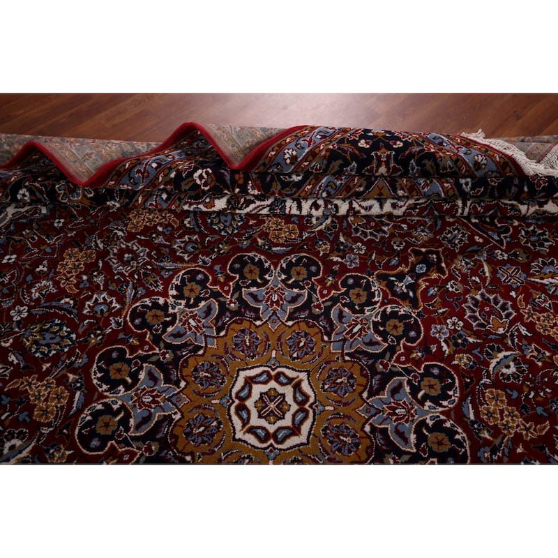 Red Kashan Turkish Area Rug Traditional Floral Machine Made Carpet - 9'9" x 12'4"