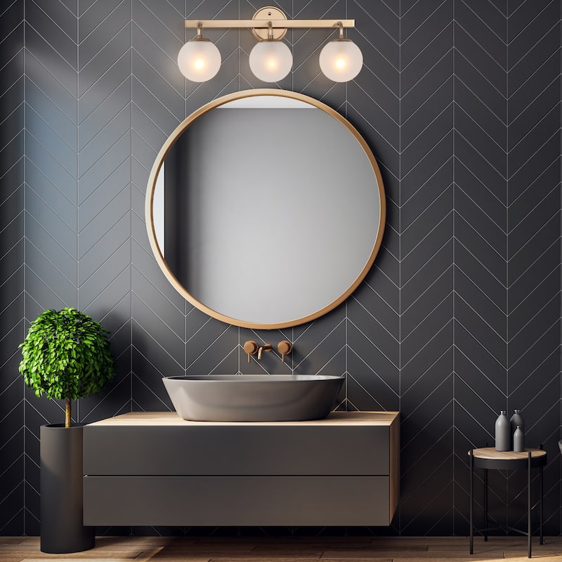 Siya Modern Gold Bathroom Vanity Light 3-light Wall Sconces with Frosted Glass Dimmable Light - L23.5"x W 6.5"x H 10.5"