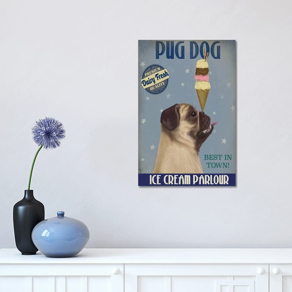 iCanvas "Pug, Fawn, Ice Cream" by Fab Funky Canvas Print
