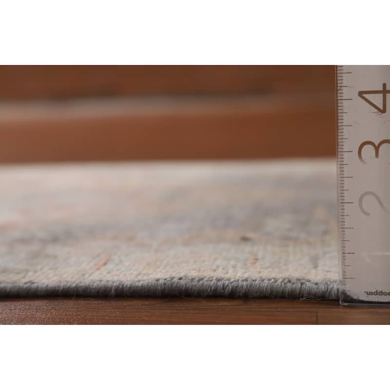 Hand Knotted Oriental 100% Wool Carpet Transitional Geometric Greys & Charcoal Oushak Area Rug - 6' 3'' X 2' 8''