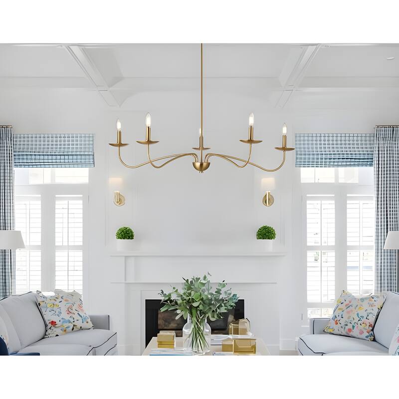 Meridian 5-Light Brushed Brass Chandelier with Candlestick Arms