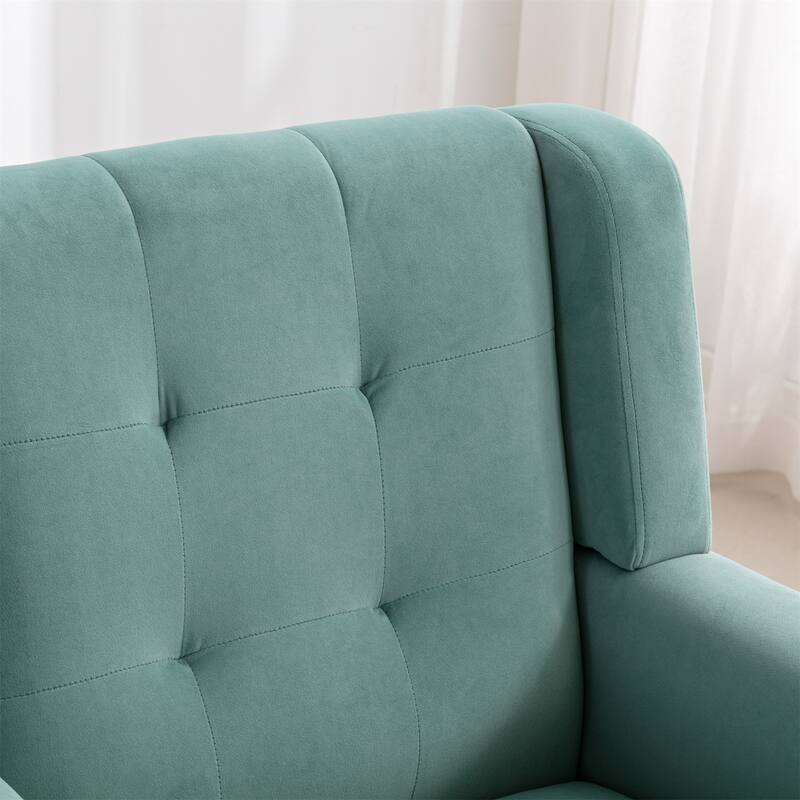 Mint Green Velvet 29.53" Buttons Tufted Accent Chair with Black Legs