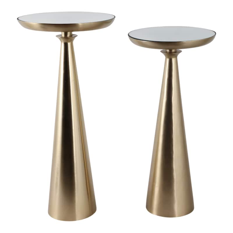 Glass Side Table Round Top Pedestal Base (Set of 2) - 22/24" Gold - 24.0"