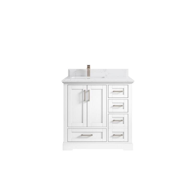 Willow Collections 36 x 22 Boston Left Offset Sink Bathroom Vanity with Quartz or Marble Countertop - 1.5"Empira - White
