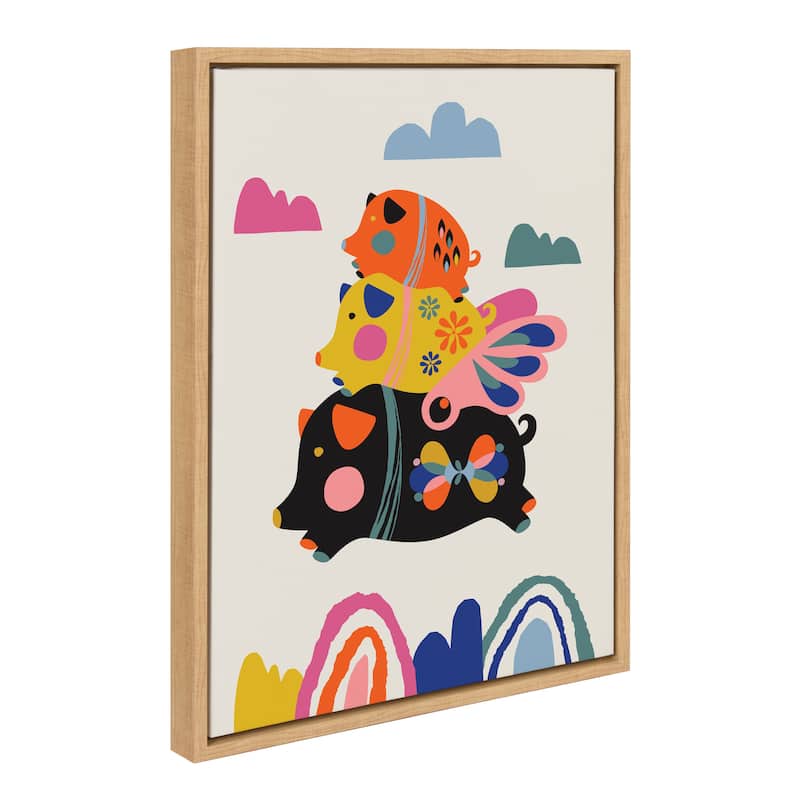 Kate and Laurel Sylvie Flying Pigs Framed Canvas by Rachel Lee