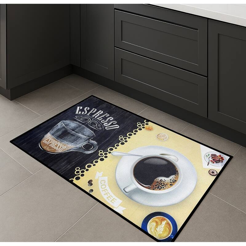 Yellow Black Espresso Modern Non-Slip Washable Low Pile Kitchen Mat - 28" x 17" - 28" x 17" - 28" x 17" - Black & Yellow