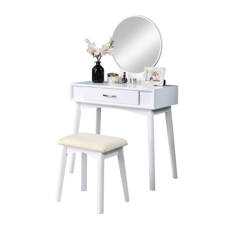 Contemporary Wood Vanity and Stool Set for Bedroom