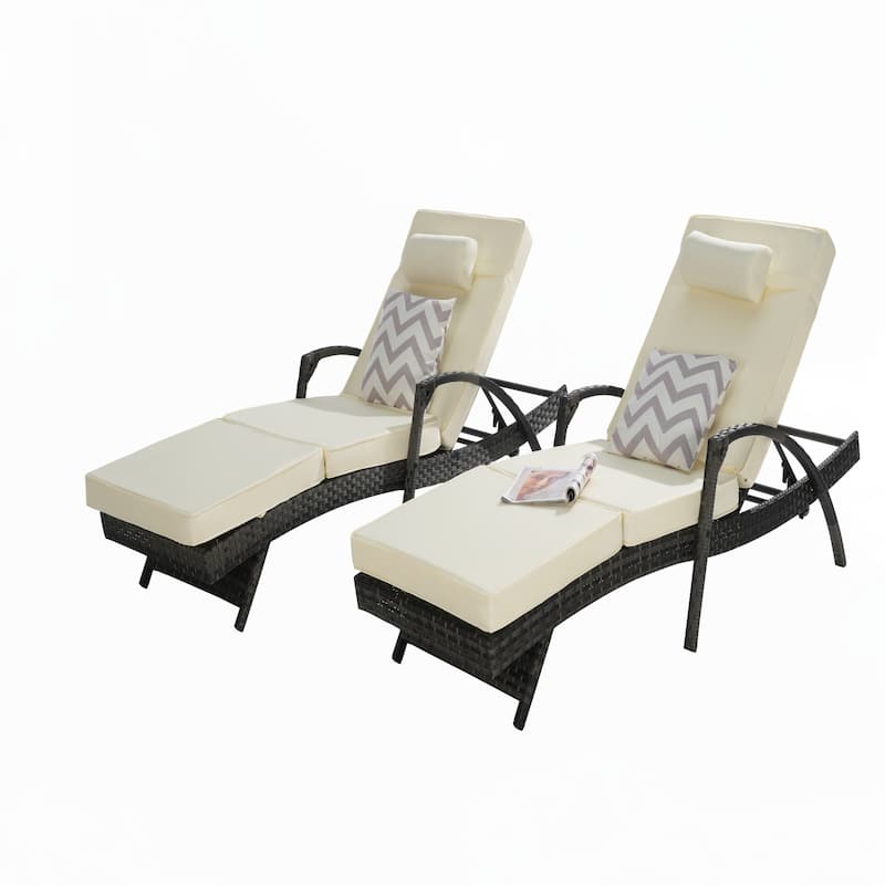 Outdoor Long Reclining Chair Set of 2 with Cushions
