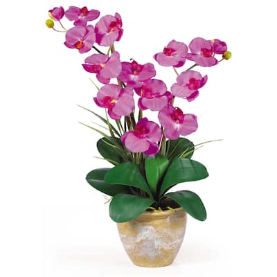 Silk Orchid Arrangement - 25" Tall Faux Flowers in Ceramic Vase - Home Decor Accent - 25