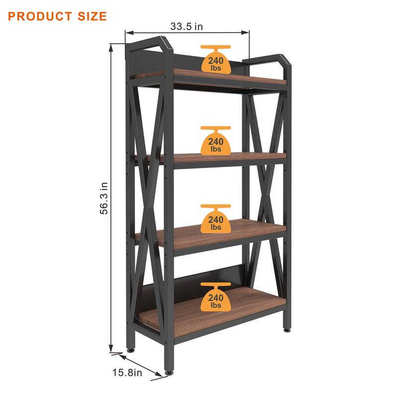 56.30" Bakers Rack 4-Level Storage Shelves Metal and Wooden Kitchen Shelves, Kitchen Organizers and Storage