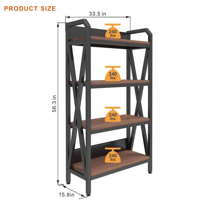 Rossetta 4-Tier 56.30'' Tall Contemporary Stylish Metal and Wooden Open Shelving Bakers Rack,33.50'' Length