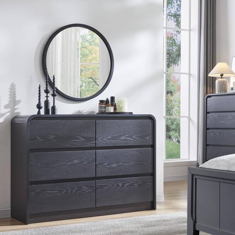 Modern 6-Tier Wooden Drawer Dresser, 47-Inch Tall with Curved Profile Design