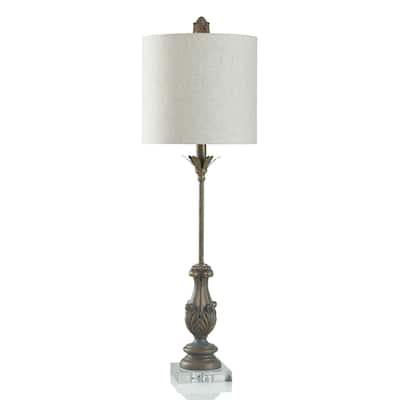 Traditional Table Lamp - Blue And Grey Brushed Finish - Acrylic Base - Cream Linen Shade