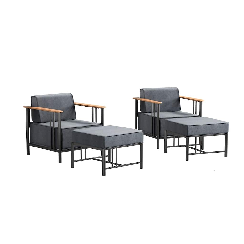 Outdoor 4PCS Patio Chairs with Ottoman