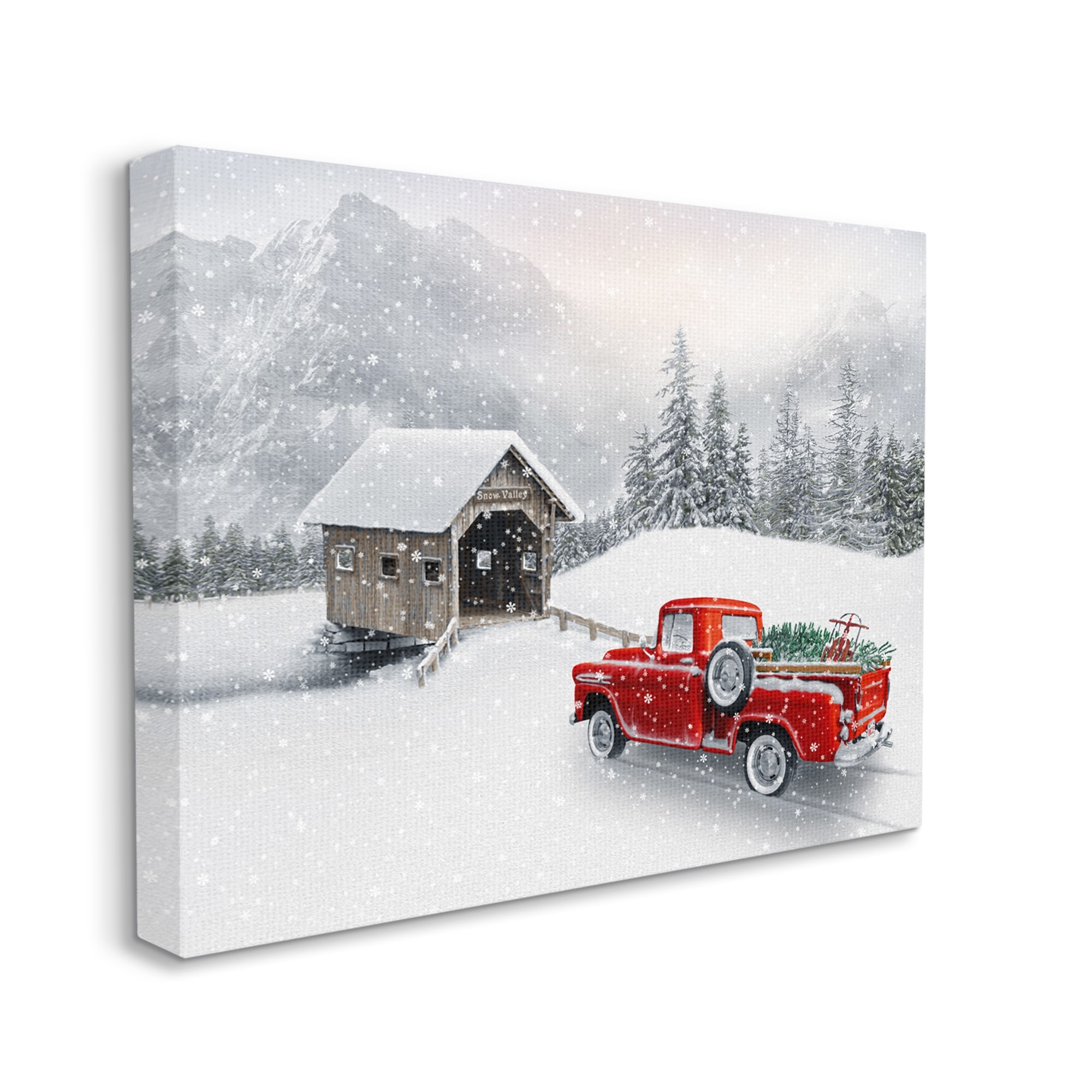 Stupell Relaxing Snowcapped Mountain Scenery Vintage Red-image