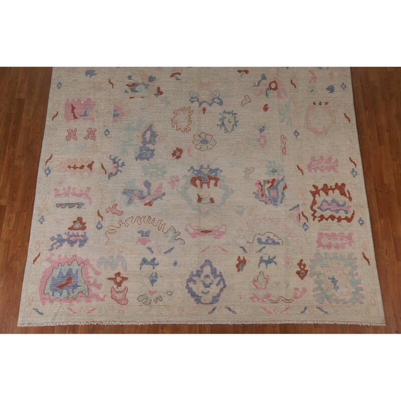 Vegetable Dye Oushak Turkish Area Rug Hand-knotted Wool Floral Carpet - 8'10"x 11'10"