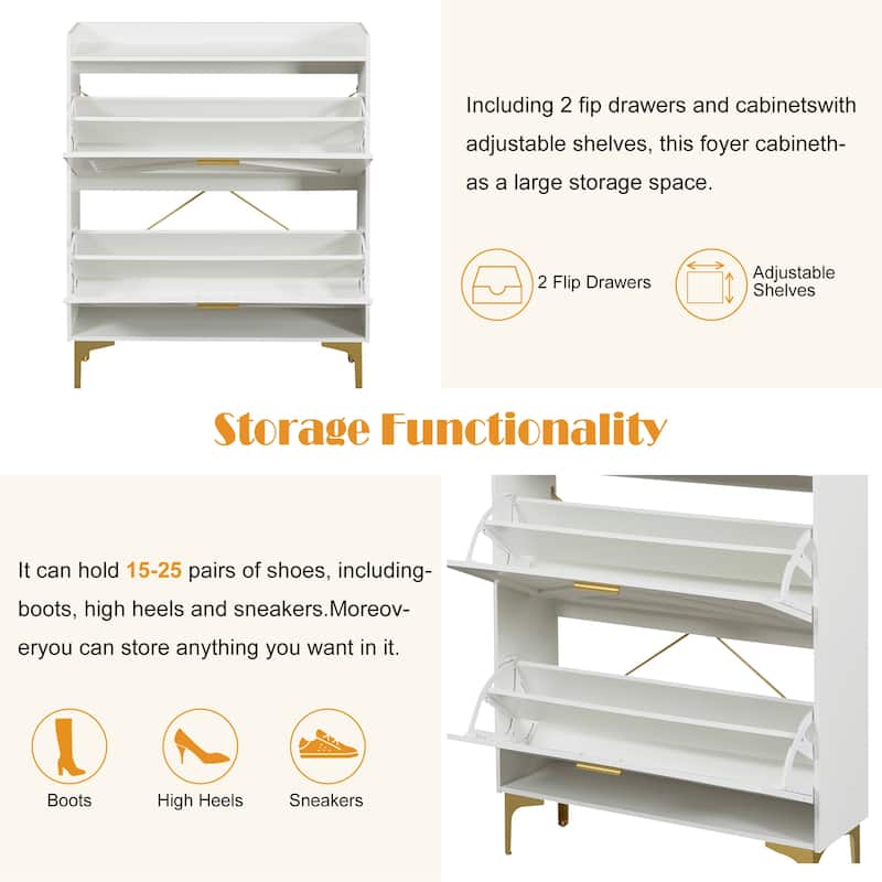 Shoe Cabinet with 2 Flip Drawers& Open Shelves,Modern Entryway Shoe Storage