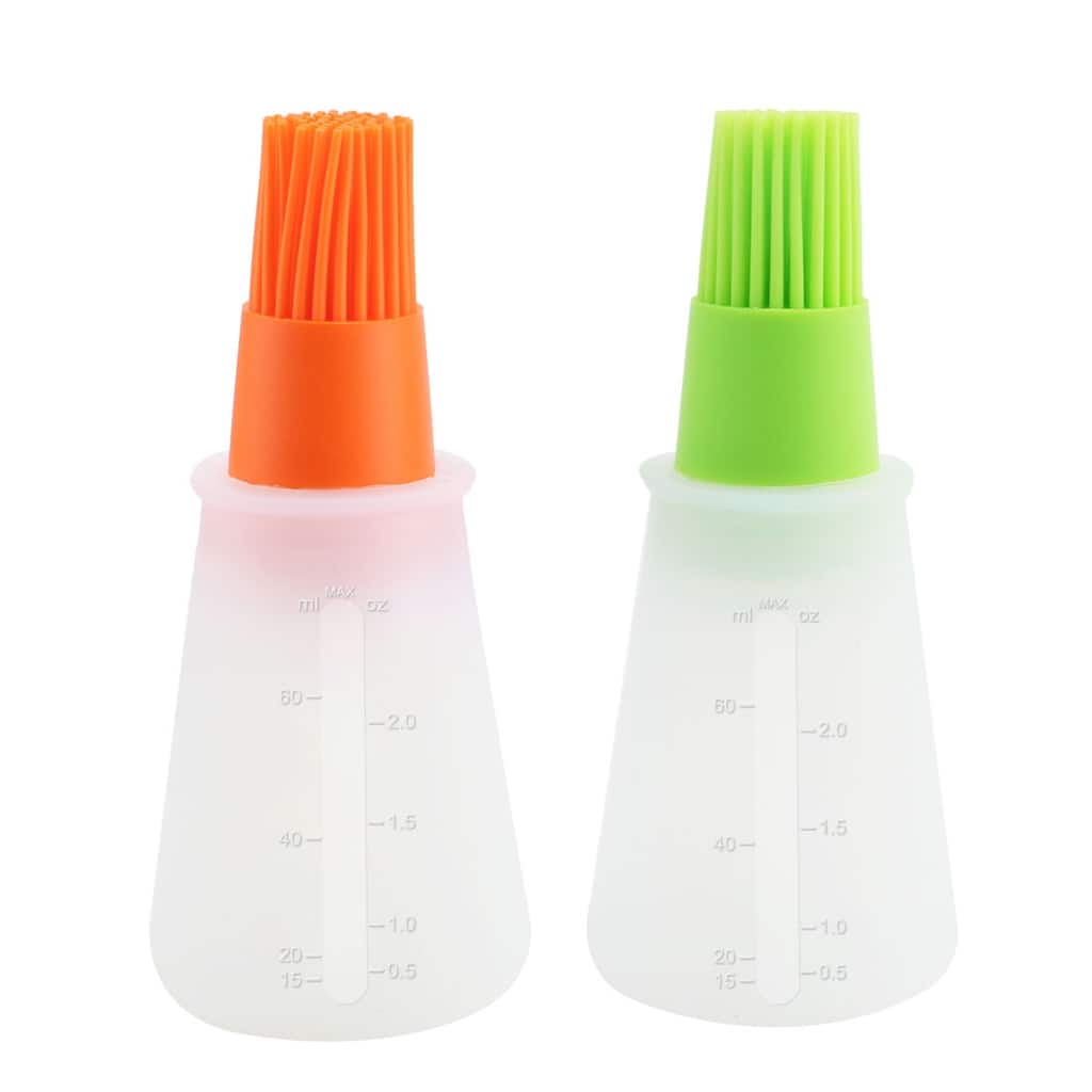 2 Pcs Household Flexible Oil Bottle Brush Heat Resistant Non-stick - Orange and Green - 2" x 4.5"(D*L)