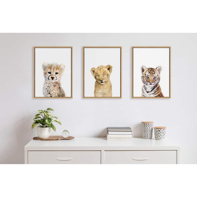 Sylvie Sleepy Baby Lion Animal Print Framed Canvas Art by Amy Peterson
