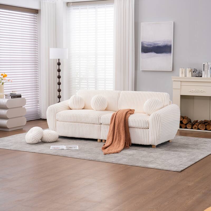 Modern Corduroy 2-Seater Sofa Corner sofa with Solid Wood Frame, for Living Room and Apartment, White