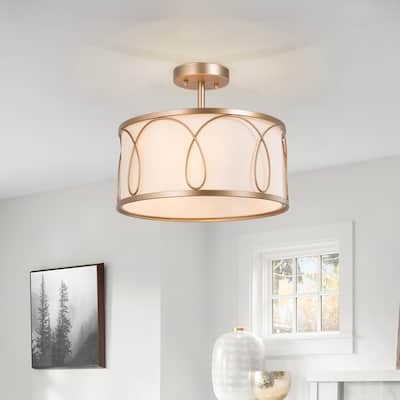 Modern Gold 3-light Semi-flush Mount Light Drum Chandeliers - D14" x H13"