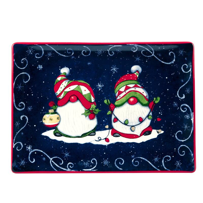 Certified International Holiday Magic Gnomes 14" x 10" Rectangular Serving Platter