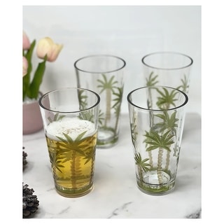 LeadingWare Hi Ball Palm Tree Design Acrylic Drinking Glasses Set of 4 (20oz) - 4.88" W x 4.88" L x 6.38" H