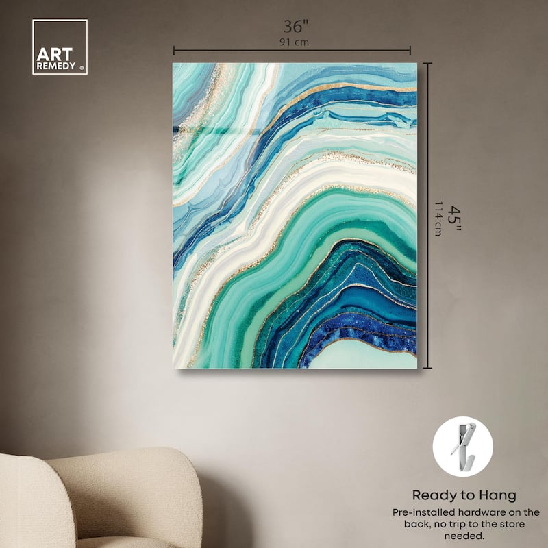 Blue Green Abstract Agate I Acrylic by Art Remedy, Ready to Hang