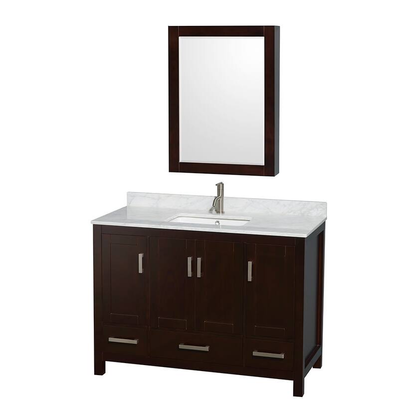 Wyndham Collection WCS141448SUNSMED Sheffield 48" Freestanding Single - Espresso / White Carrara Marble Top / Brushed - Espresso Finish