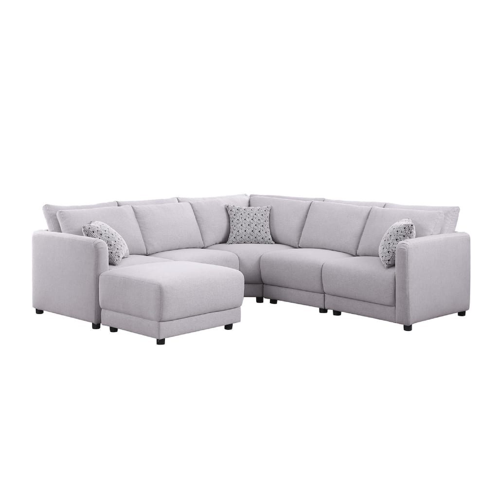 Lane L Shaped Sectional Sofa, Ottoman, 3 Pillows, Light Gray, 95 Inch