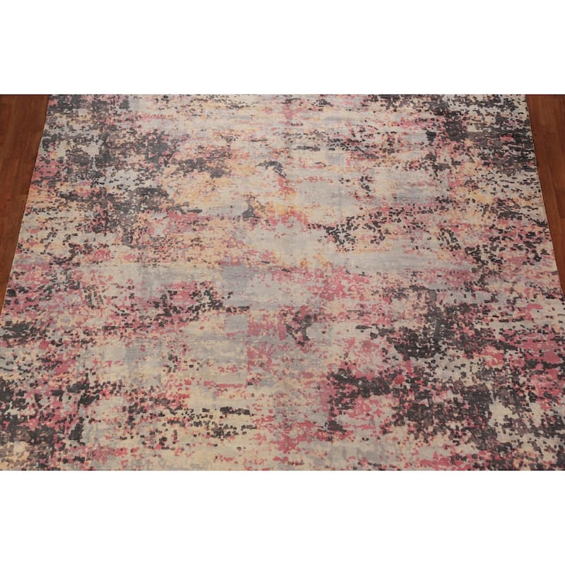 Modern Abstract Indian Rug Hand-Knotted Oriental Wool Carpet - 8'11"x 11'11"