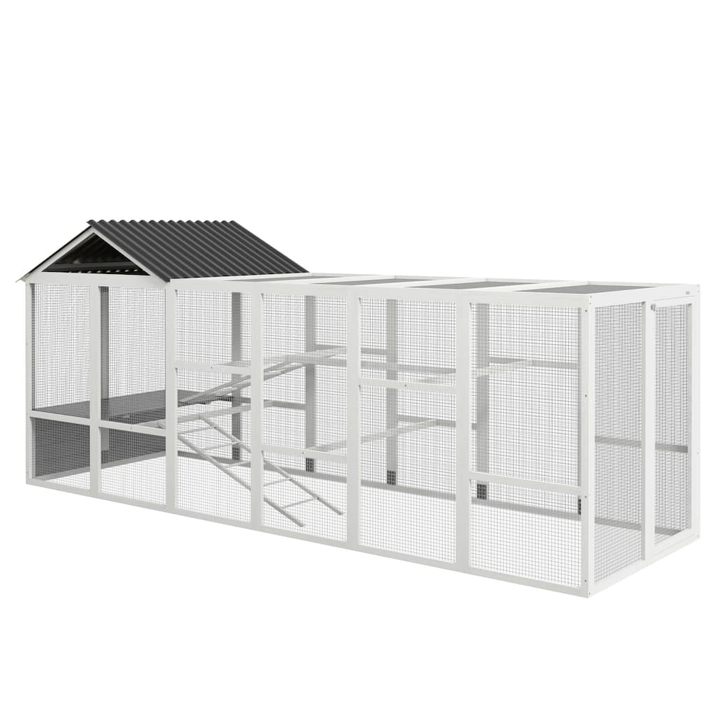 PawHut Wooden Chicken Coop Run for 6 - 10 Chickens, Hen House Add-On with Storage, Perches, 141.75" x 48" x 61"