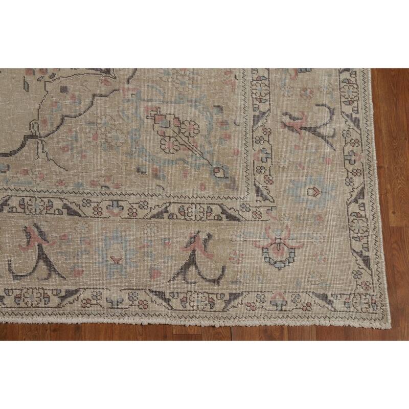 Floral Tabriz Persian Area Rug Hand-Knotted Beige Wool Carpet - 8'2"x 10'11"