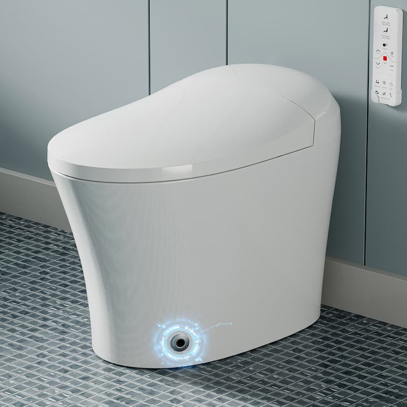 HOROW Tankless Elongated Smart Bidet Toilet with Heated Seat, Warm Water Washing and Remote Control - White