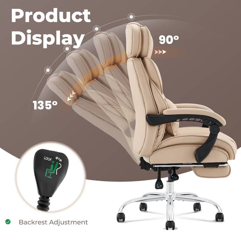 Office Chair with Footrest-Ergonomic Computer Chair with Extra Lumbar Support Pillow, Thick Bonded Leather