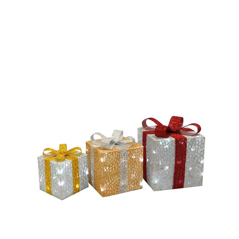 Christmas 1 ft. 3D Morphing Gift Boxes Woven Glitter, Set of 3